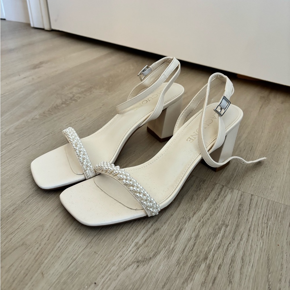 Elegant White bridal Block Heel Sandals